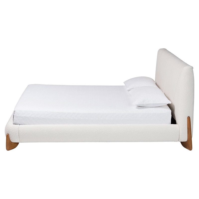 Baxton Studio Vinicio Mid-Century Modern Cream Boucle King Platform Bed