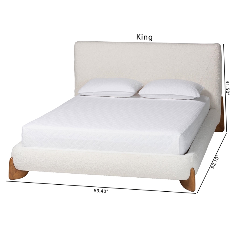 Baxton Studio Vinicio Mid-Century Modern Cream Boucle King Platform Bed