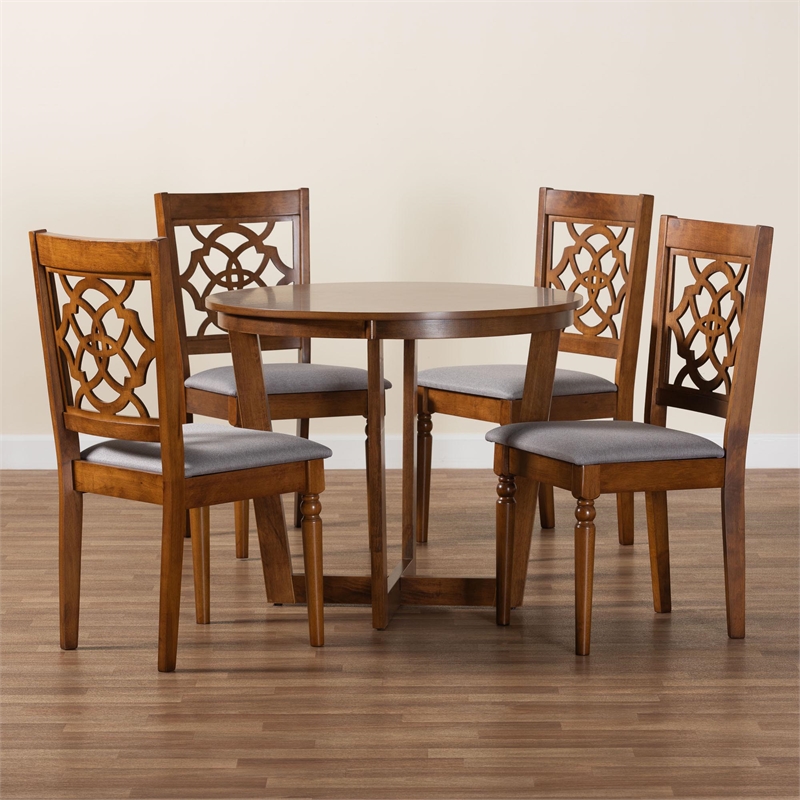 Baxton Studio Valerie Modern Grey and Walnut Brown Wood 5-Piece Dining Set