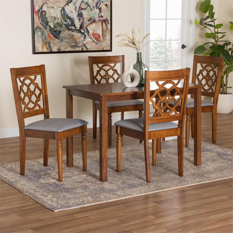 Baxton Studio Renaud Modern Grey and Walnut Brown Wood 5-Piece Dining Set