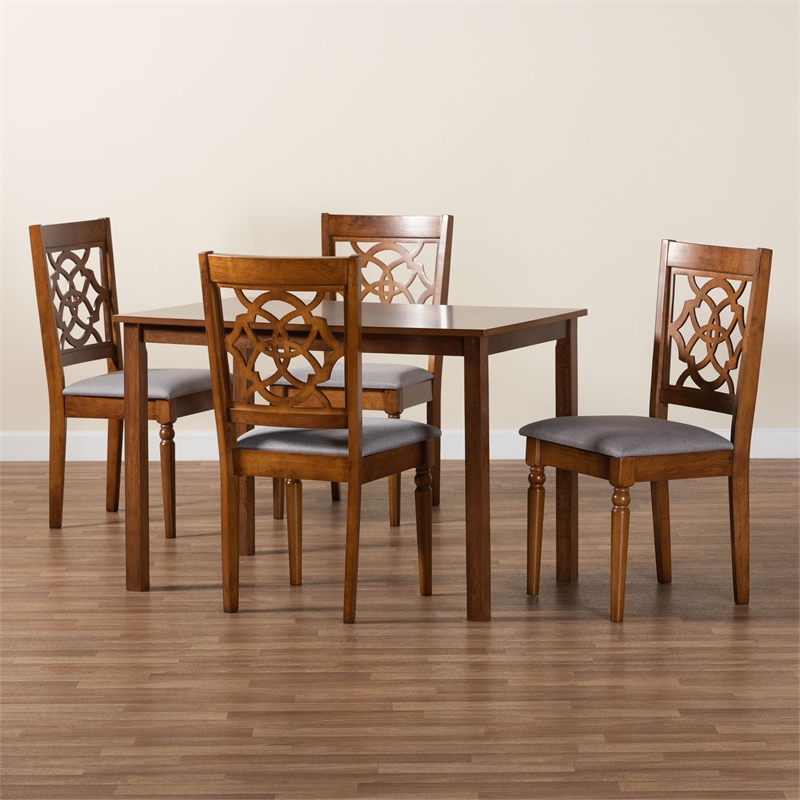 Baxton Studio Renaud Modern Grey and Walnut Brown Wood 5-Piece Dining Set