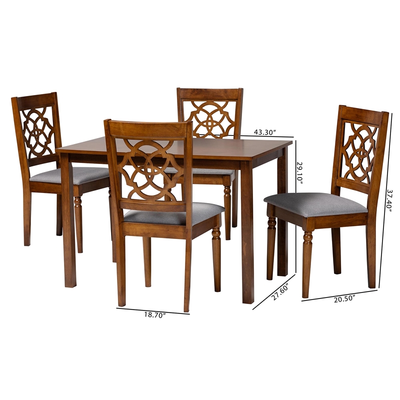 Baxton Studio Renaud Modern Grey and Walnut Brown Wood 5-Piece Dining Set