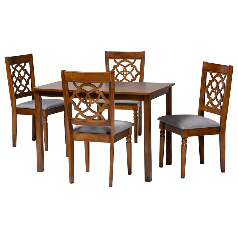 Baxton Studio Renaud Modern Grey and Walnut Brown Wood 5-Piece Dining Set