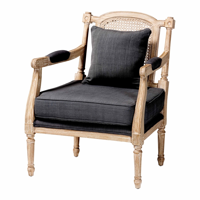 Baxton Studio Clemence Gray Fabric Whitewashed Mahogany Wood Armchair