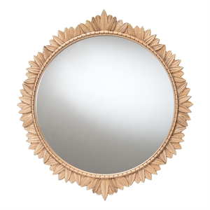 Baxton Studio Caitlin Gold Wood Accent Wall Mirror with Carved Leaf Border