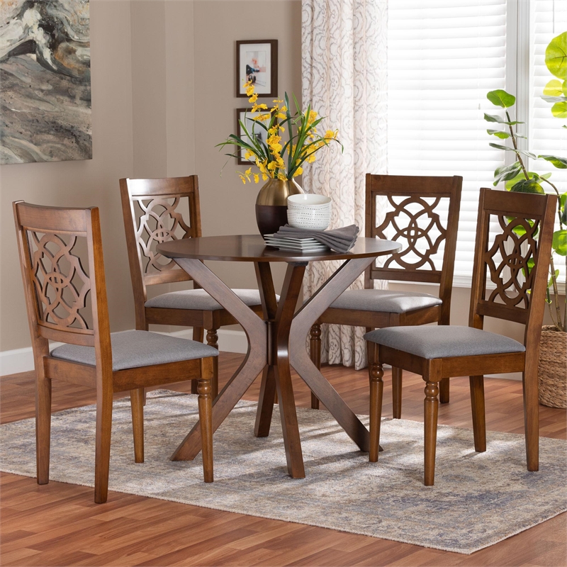 Baxton Studio Sadie Modern Grey and Walnut Brown Wood 5-Piece Dining Set