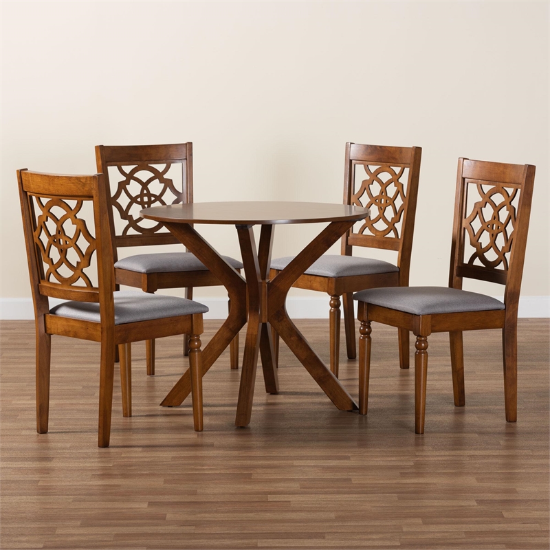 Baxton Studio Sadie Modern Grey and Walnut Brown Wood 5-Piece Dining Set