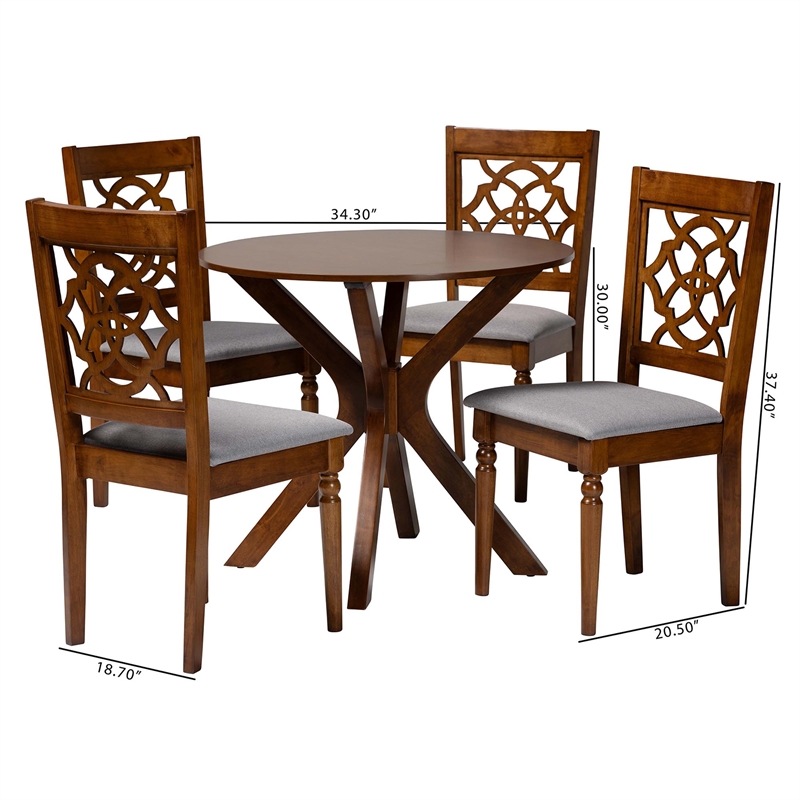 Baxton Studio Sadie Modern Grey and Walnut Brown Wood 5-Piece Dining Set