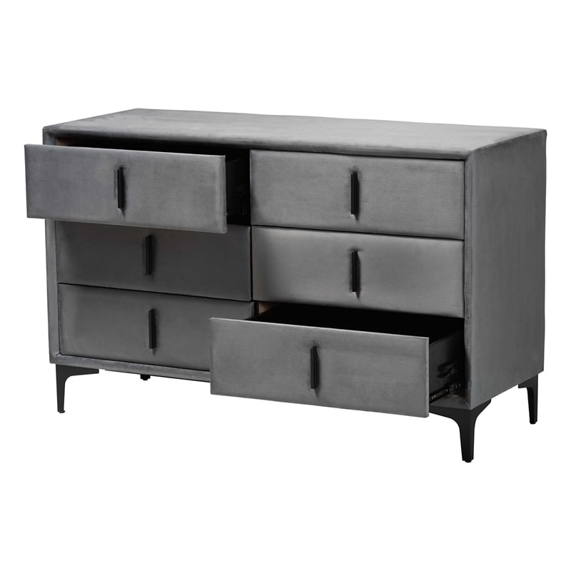 Baxton Studio Etienne Modern Slate Gray Velvet 6-Drawer Dresser
