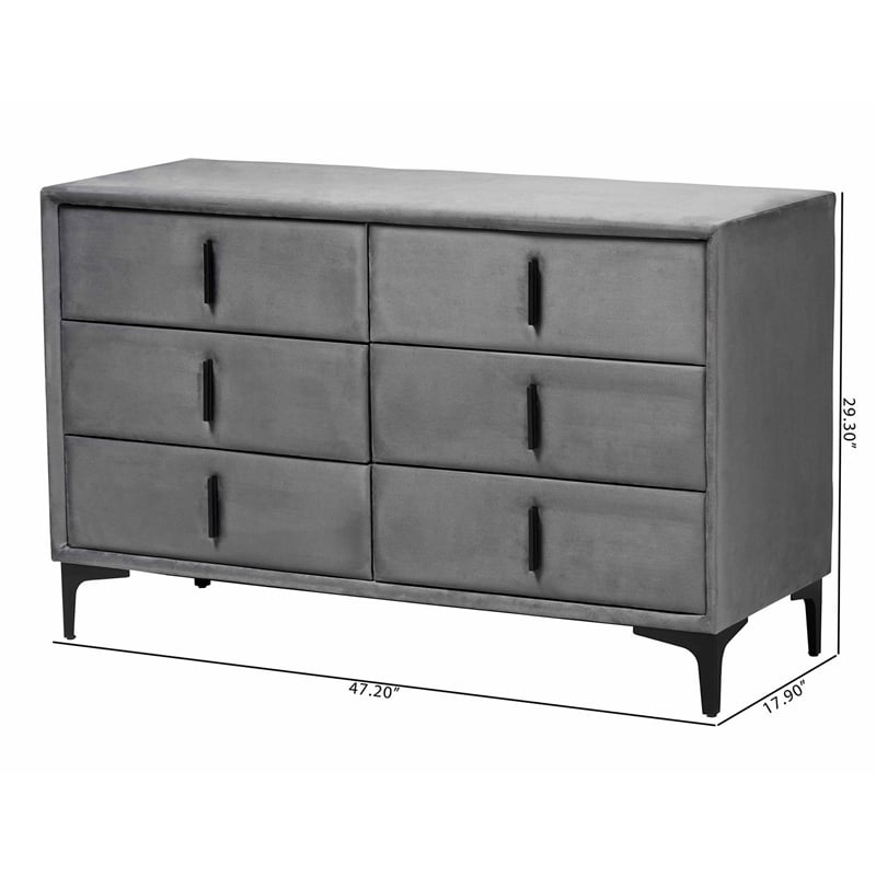 Baxton Studio Etienne Modern Slate Gray Velvet 6-Drawer Dresser