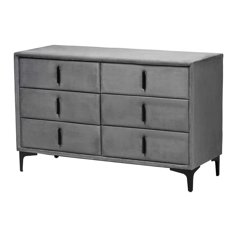 Baxton Studio Etienne Modern Slate Gray Velvet 6-Drawer Dresser