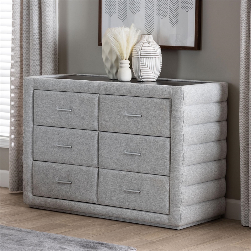 Baxton Studio Cadmus Modern Light Gray Channel-Tufted Fabric 4-Drawer Dresser