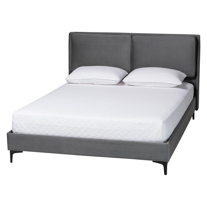 Baxton Studio Etienne Modern Slate Gray Velvet Queen 4-Piece Bedroom Set