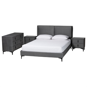 Baxton Studio Etienne Modern Slate Gray Velvet Queen 4-Piece Bedroom Set