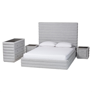 Baxton Studio Cadmus Gray Channel-Tufted Fabric King Size 4-Piece Bedroom Set