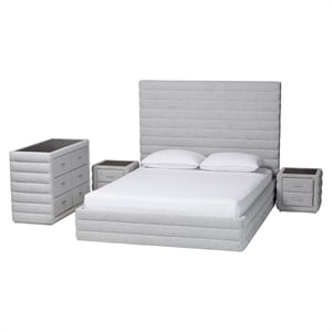 Baxton Studio Cadmus Gray Channel-Tufted Fabric Queen 4-Piece Bedroom Set