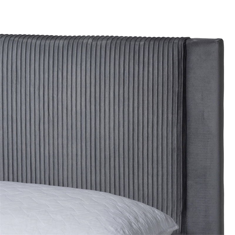 Baxton Studio Elora Modern Grey Pleated Velvet Queen Size Storage Bed