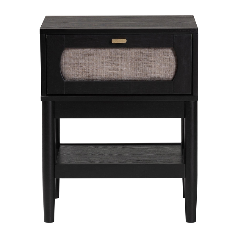 Baxton Studio Shirin Beige Fabric and Black Wood 1-Drawer Nightstand