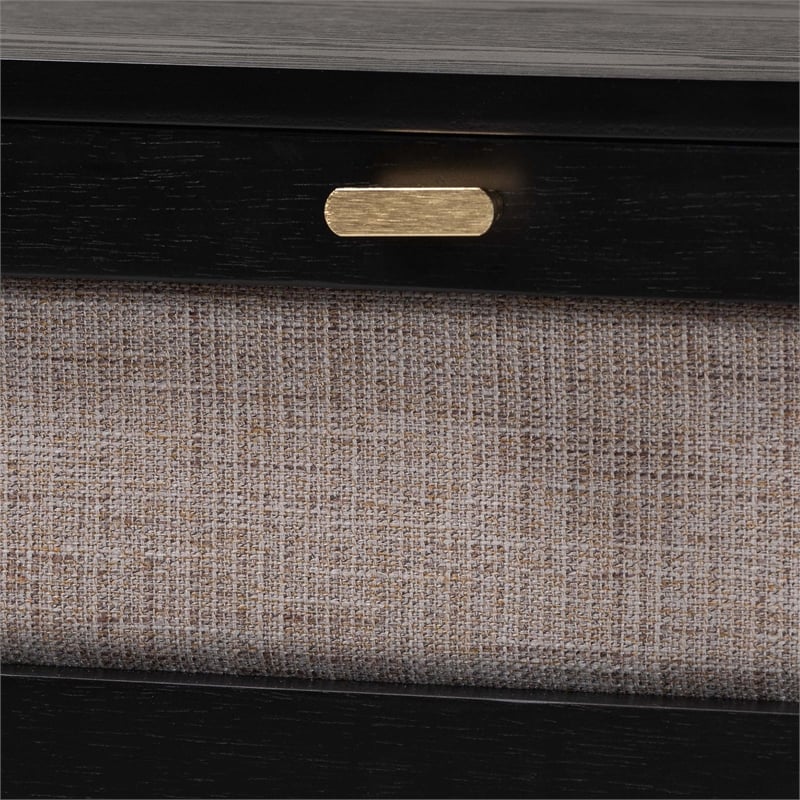 Baxton Studio Shirin Beige Fabric and Black Wood 1-Drawer Nightstand