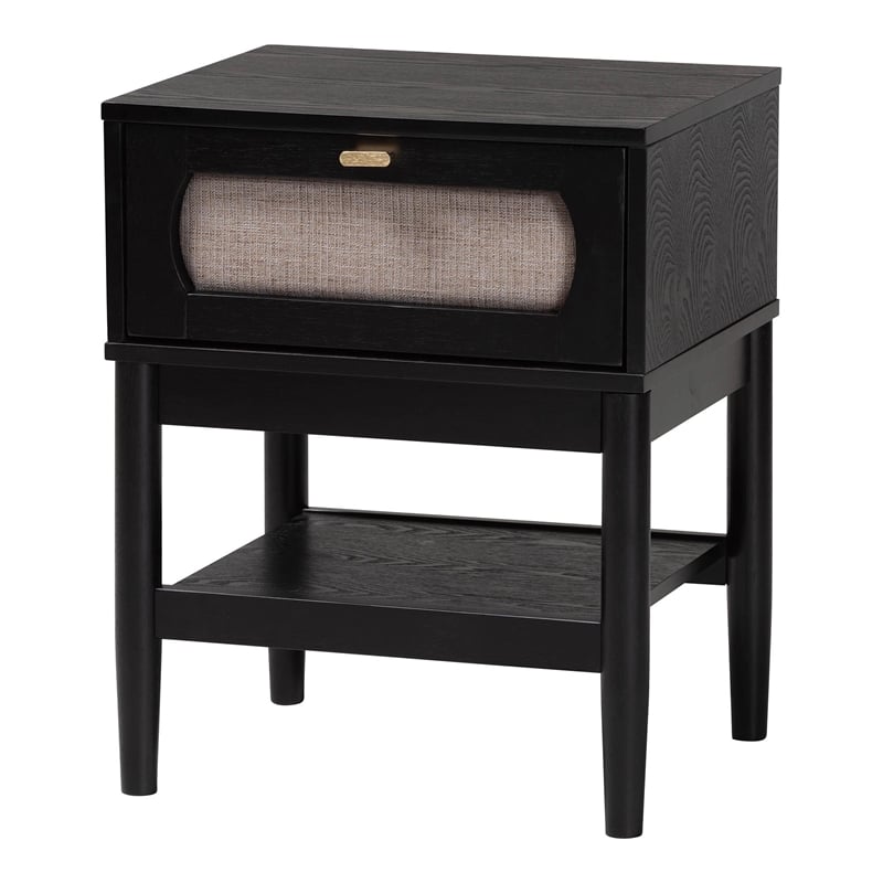 Baxton Studio Shirin Beige Fabric and Black Wood 1-Drawer Nightstand