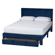 Baxton Studio Elora Modern Navy Blue Pleated Velvet Queen Size Storage Bed