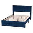 Baxton Studio Elora Modern Navy Blue Pleated Velvet Queen Size Storage Bed