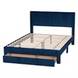 Baxton Studio Elora Modern Navy Blue Pleated Velvet Queen Size Storage Bed