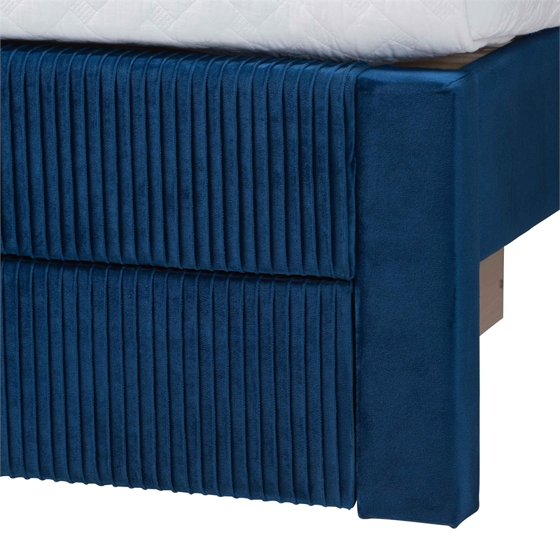 Baxton Studio Elora Modern Navy Blue Pleated Velvet Queen Size Storage Bed