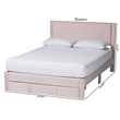 Baxton Studio Elora Modern Light Pink Pleated Velvet Queen Size Storage Bed