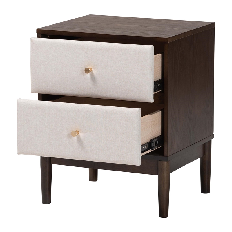 Baxton Studio Nikolai Beige Fabric and Wenge Brown Wood 2-Drawer Nightstand
