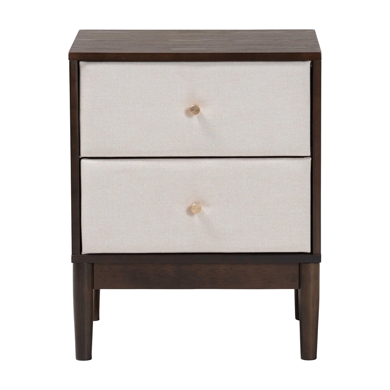 Baxton Studio Nikolai Beige Fabric and Wenge Brown Wood 2-Drawer Nightstand