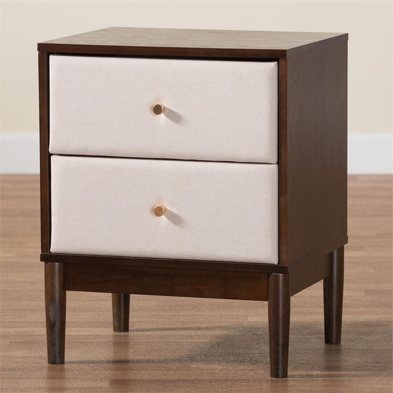 Baxton Studio Nikolai Beige Fabric and Wenge Brown Wood 2-Drawer Nightstand