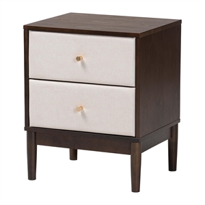 Baxton Studio Nikolai Beige Fabric and Wenge Brown Wood 2-Drawer Nightstand