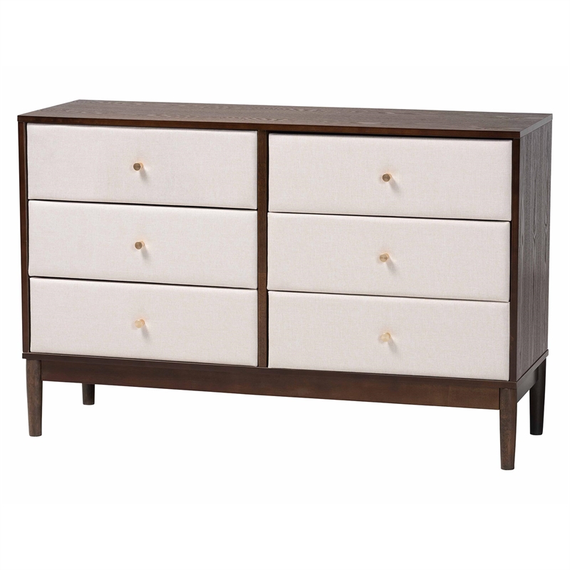 Baxton Studio Nikolai Beige Fabric and Brown Wood 4-Piece Queen Bedroom Set