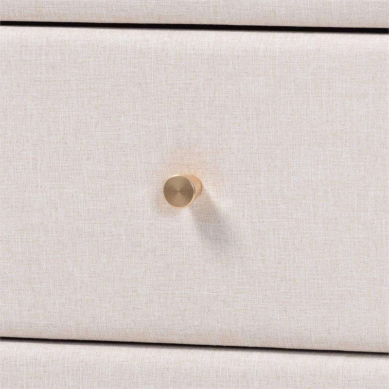 Baxton Studio Nikolai Beige Fabric and Brown Wood 4-Piece Queen Bedroom Set