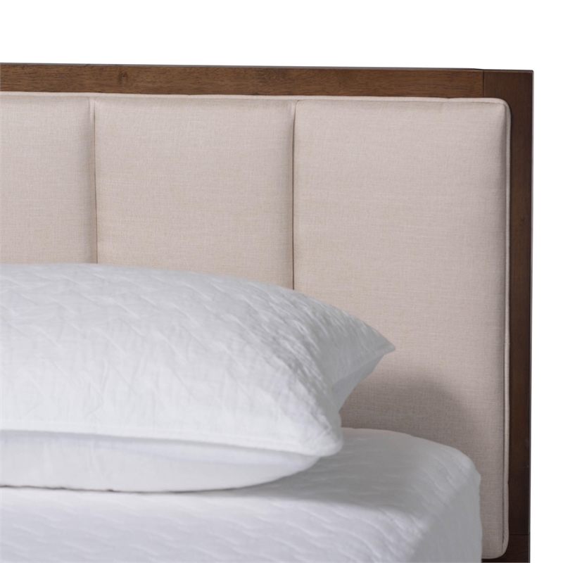 Baxton Studio Nikolai Beige Fabric and Brown Wood 4-Piece Queen Bedroom Set