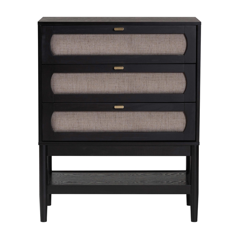 Baxton Studio Shirin Mid-Century Beige Fabric and Black Wood 3-Drawer Chest