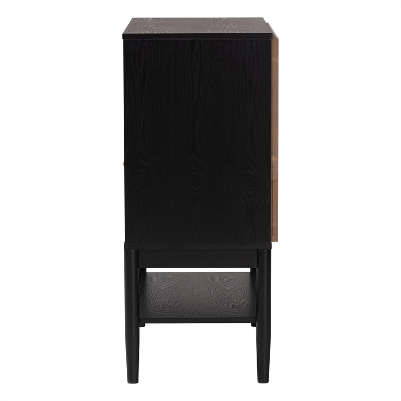 Baxton Studio Shirin Mid-Century Beige Fabric and Black Wood 3-Drawer Chest