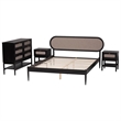 Baxton Studio Shirin Beige Fabric and Black Wood Queen 4-Piece Bedroom Set