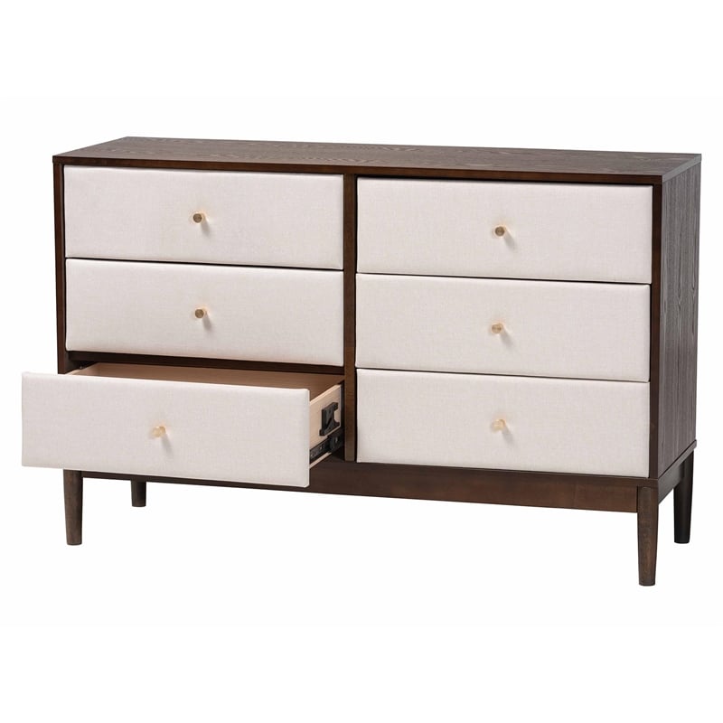 Baxton Studio Nikolai Beige Fabric and Wenge Brown Wood 6-Drawer Dresser