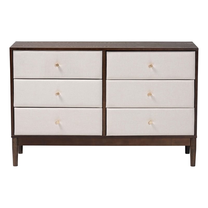 Baxton Studio Nikolai Beige Fabric and Wenge Brown Wood 6-Drawer Dresser