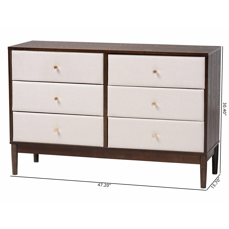 Baxton Studio Nikolai Beige Fabric and Wenge Brown Wood 6-Drawer Dresser
