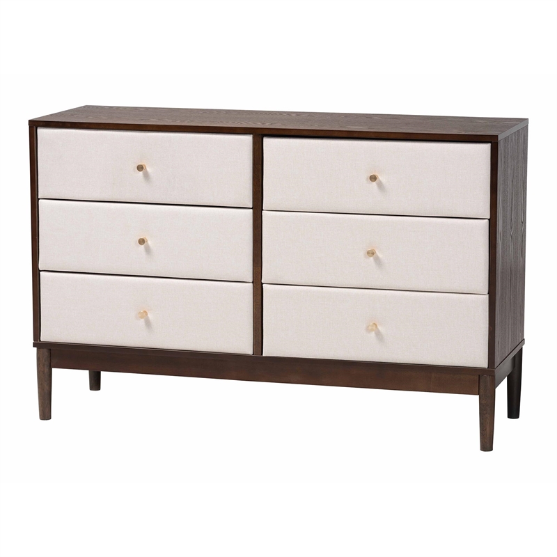 Baxton Studio Nikolai Beige Fabric and Wenge Brown Wood 6-Drawer Dresser