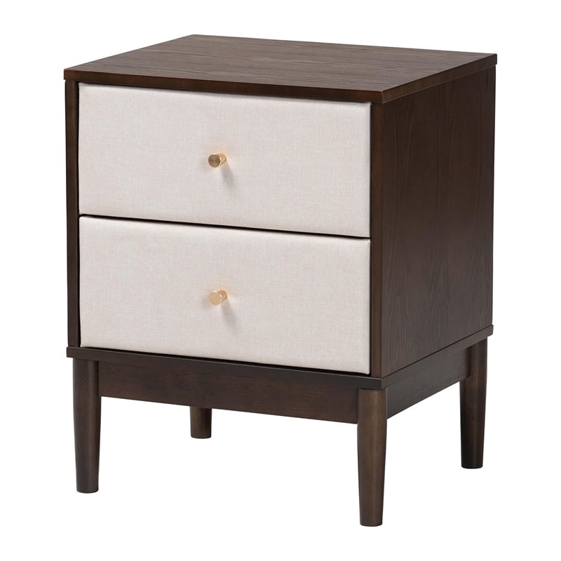 Baxton Studio Nikolai Beige Fabric and Brown Wood 5-Piece Queen Bedroom Set