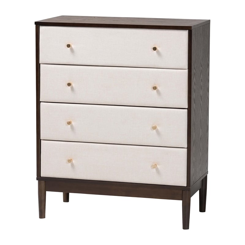Baxton Studio Nikolai Beige Fabric and Brown Wood 5-Piece Queen Bedroom Set