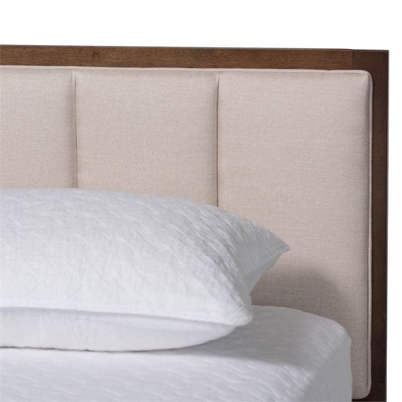Baxton Studio Nikolai Beige Fabric and Brown Wood 5-Piece Queen Bedroom Set