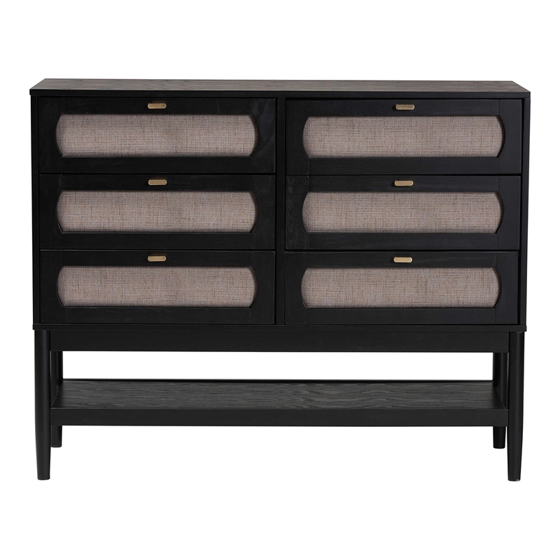 Baxton Studio Shirin Mid-Century Beige Fabric and Black Wood 6-Drawer Dresser
