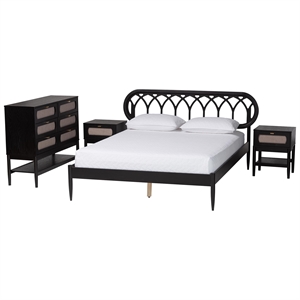 Baxton Studio Florica Art Deco Black Wood Queen 4-Piece Bedroom Set