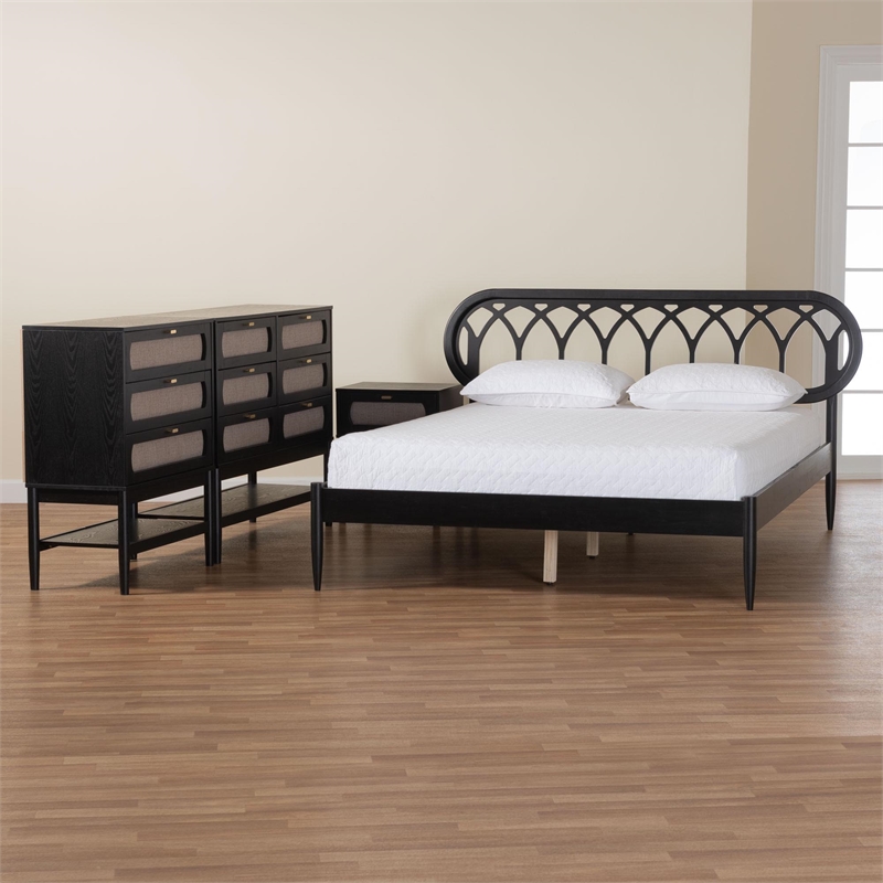 Baxton Studio Florica Art Deco Black Wood Queen 4-Piece Bedroom Set