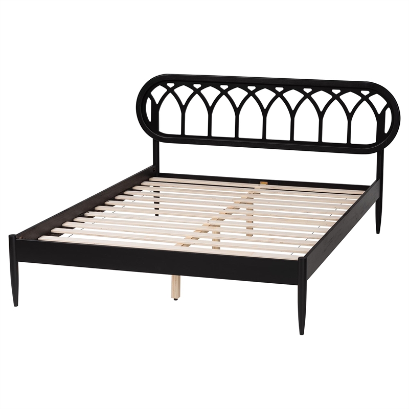 Baxton Studio Florica Art Deco Black Wood Queen Platform Bed